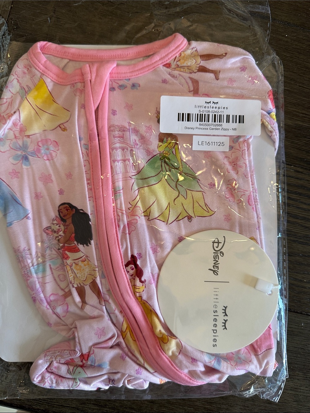 Little Sleepies Pink Disney Princess Garden One-Piece zippy